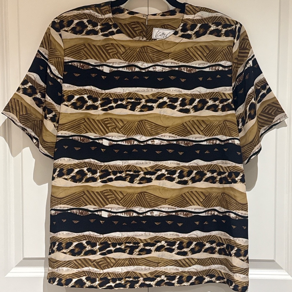 Leopard Print Striped Women's Blouse
